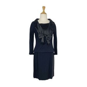 Jeunesse NY S VTG 10 Black Dress Set 1950s Day Suit Bow Volup Satin Shawl Collar